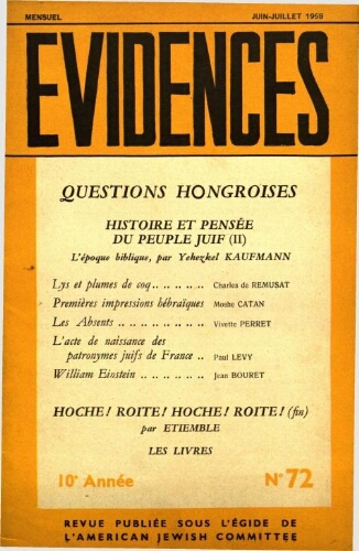 Evidences. N° 72 (Juin/Juillet 1958)
